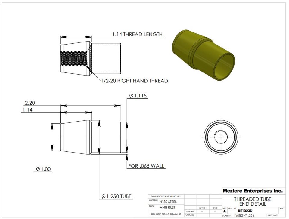 Tube End, fits 1-1/4