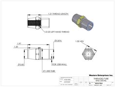 Tube End with hex, fits 1" x .058 tube, 1/2-20 left thread